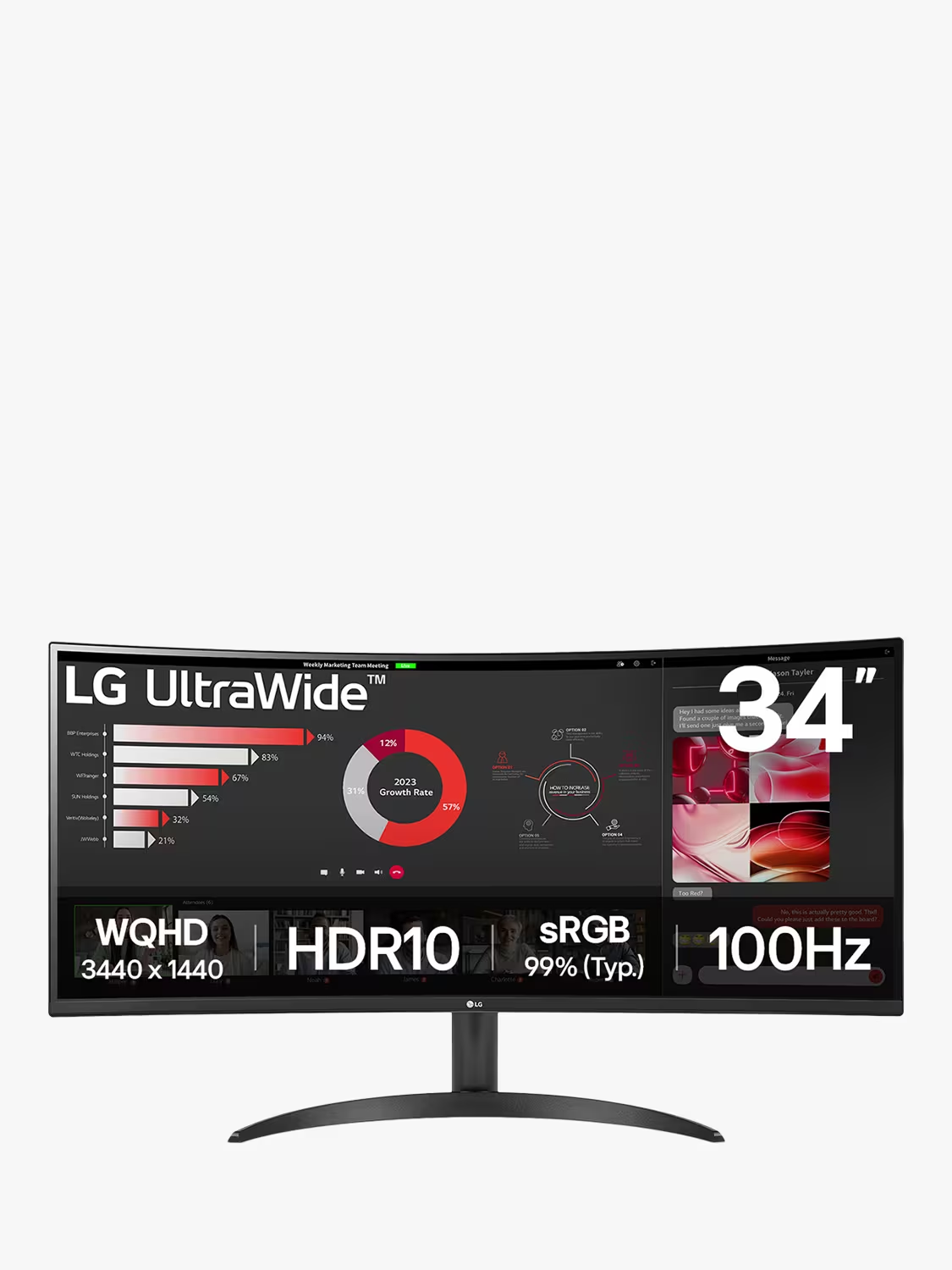 LG 34WR50QK-B UltraWide HDR Quad HD Curved Monitor, 34”, Black