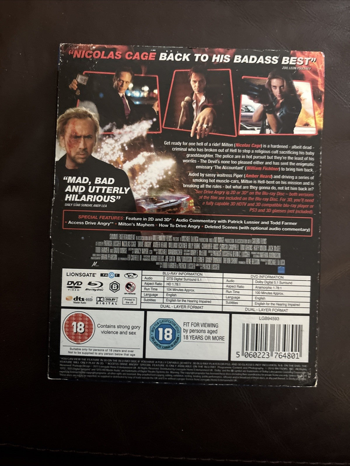 Drive Angry DVD Nicolas Cage 2011 Blu Ray