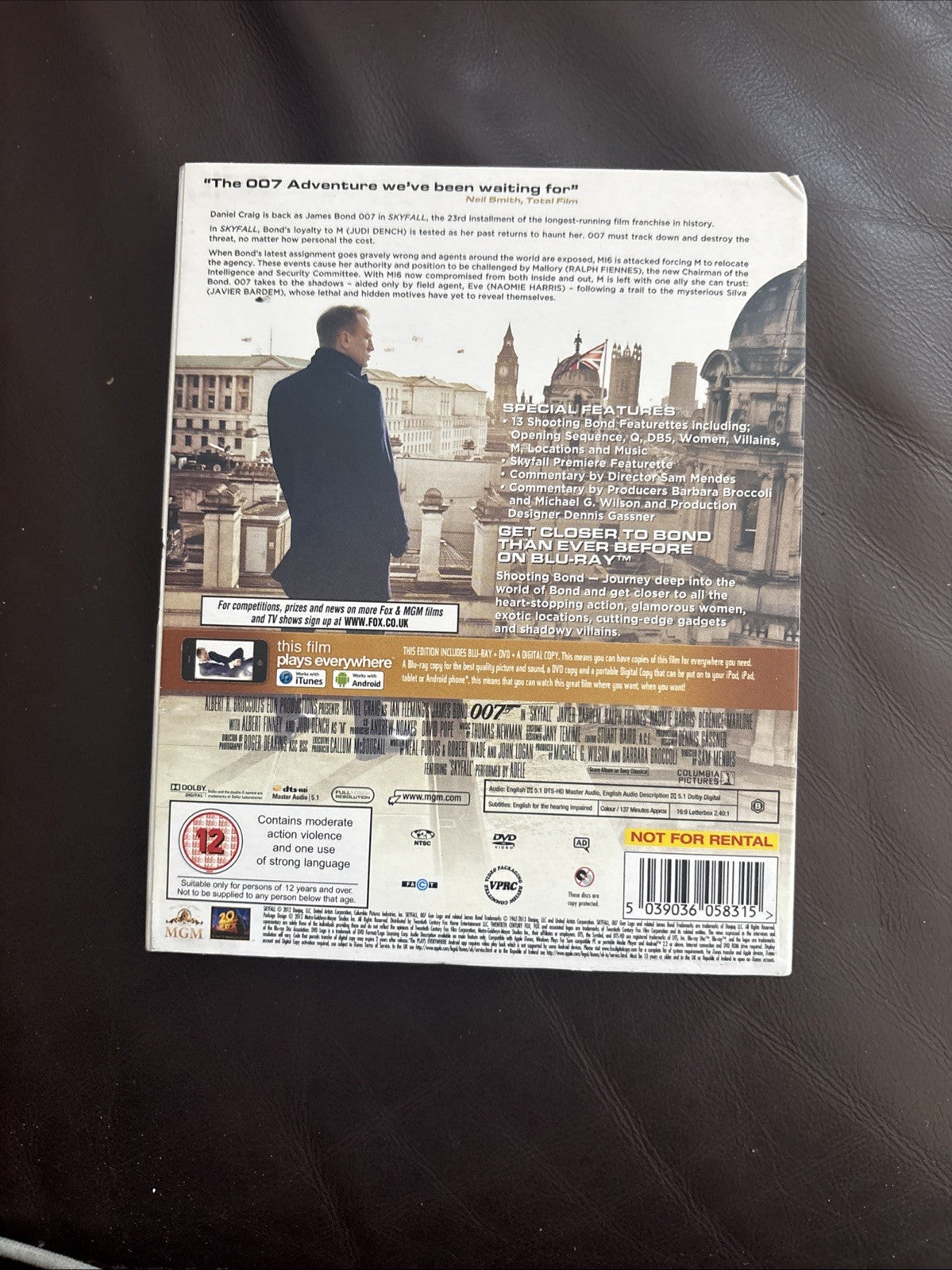 Skyfall 007 Blu-ray & DVD Steel Book with J Slip Case