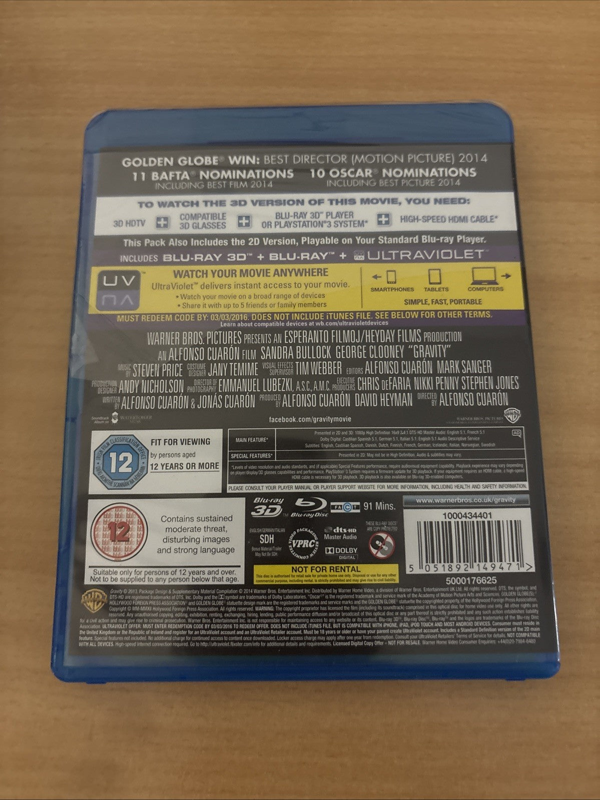 Gravity 2014 Blu-ray 3D New and Sealed