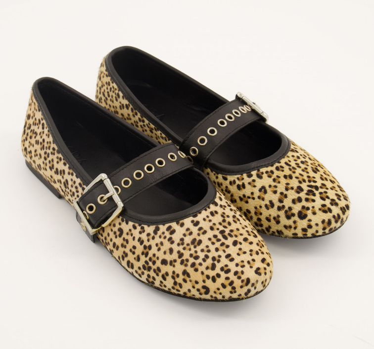 Asra Strap Animal Print Leather Ballet Pump