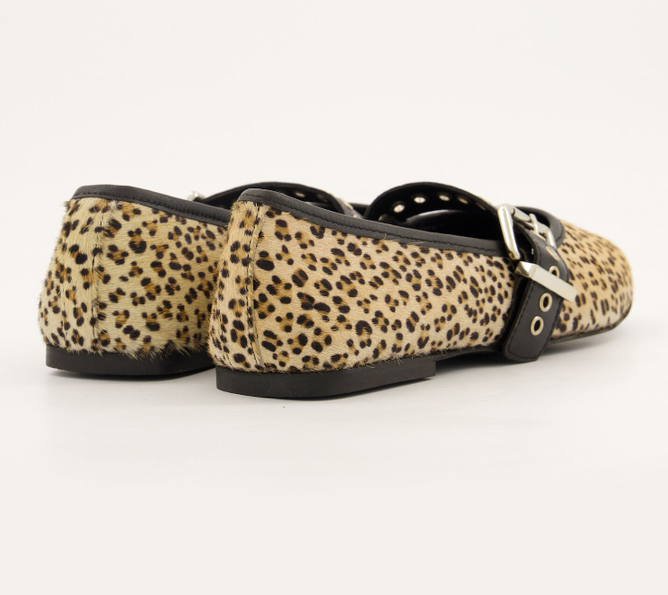 Asra Strap Animal Print Leather Ballet Pump