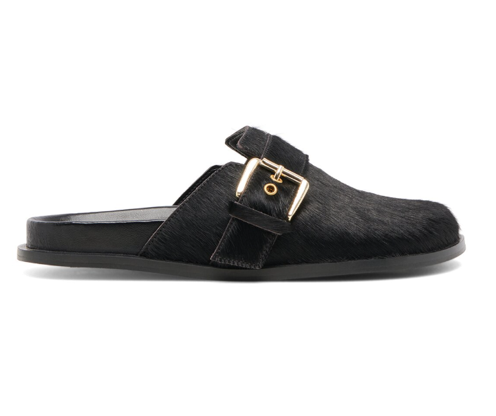 Black Parrotto leather and fur clogs sunday Haircalf Flat in Black