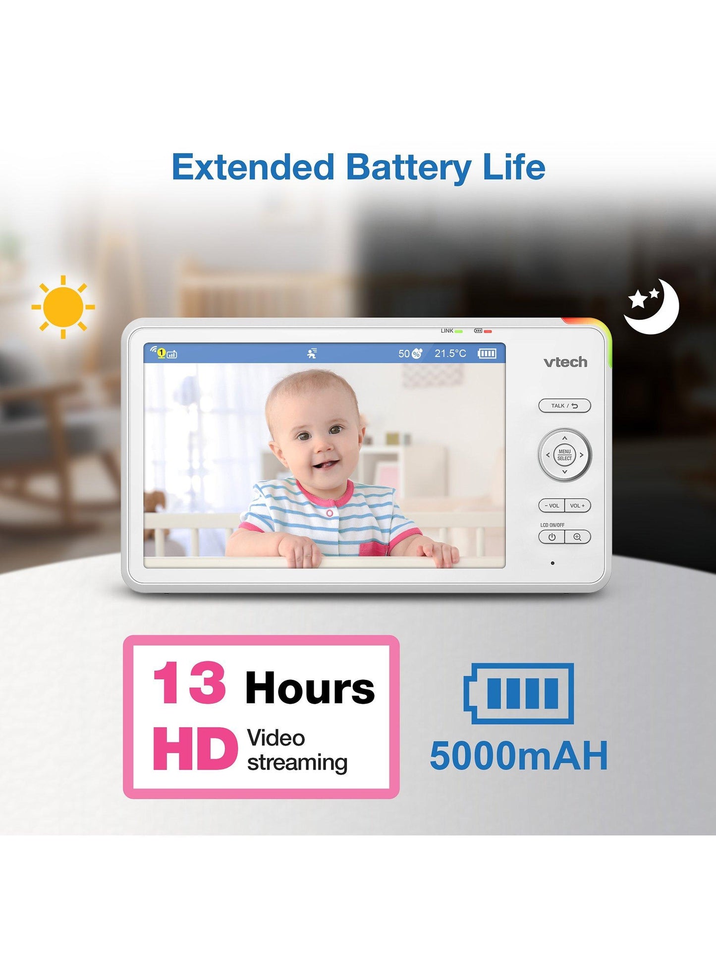 VTech RM7787HD 7 inch Over-The-Cot Wi-Fi Baby Monitor 13 Hour