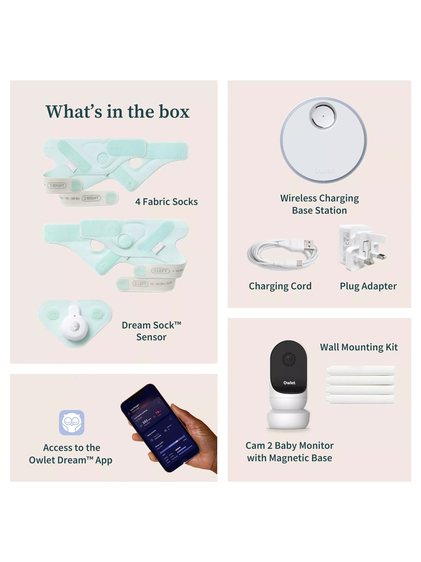 Owlet Dream Duo Sock & Cam 2 Baby Monitor, Bedtime Blue