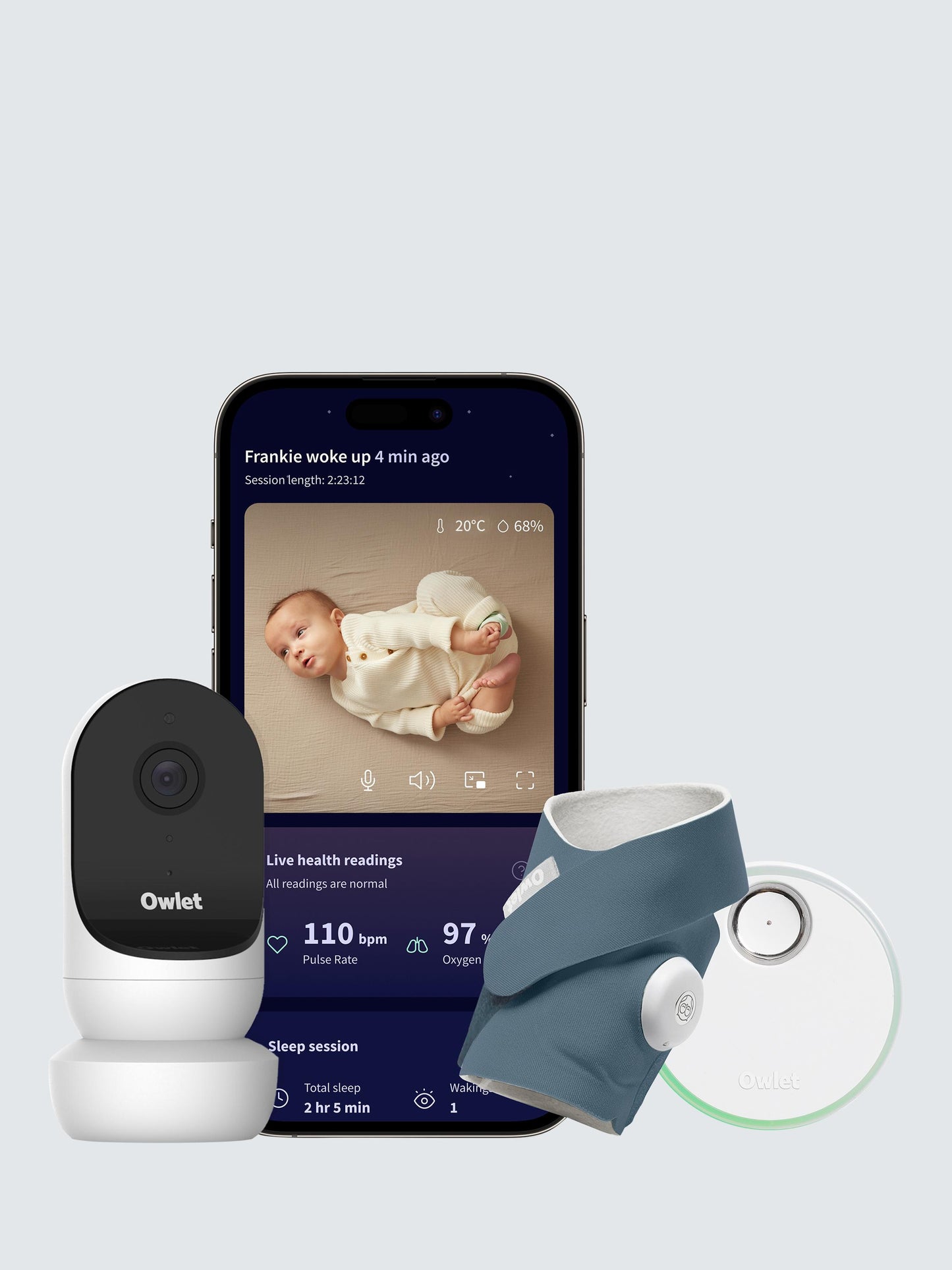 Owlet Dream Duo Sock & Cam 2 Baby Monitor, Bedtime Blue