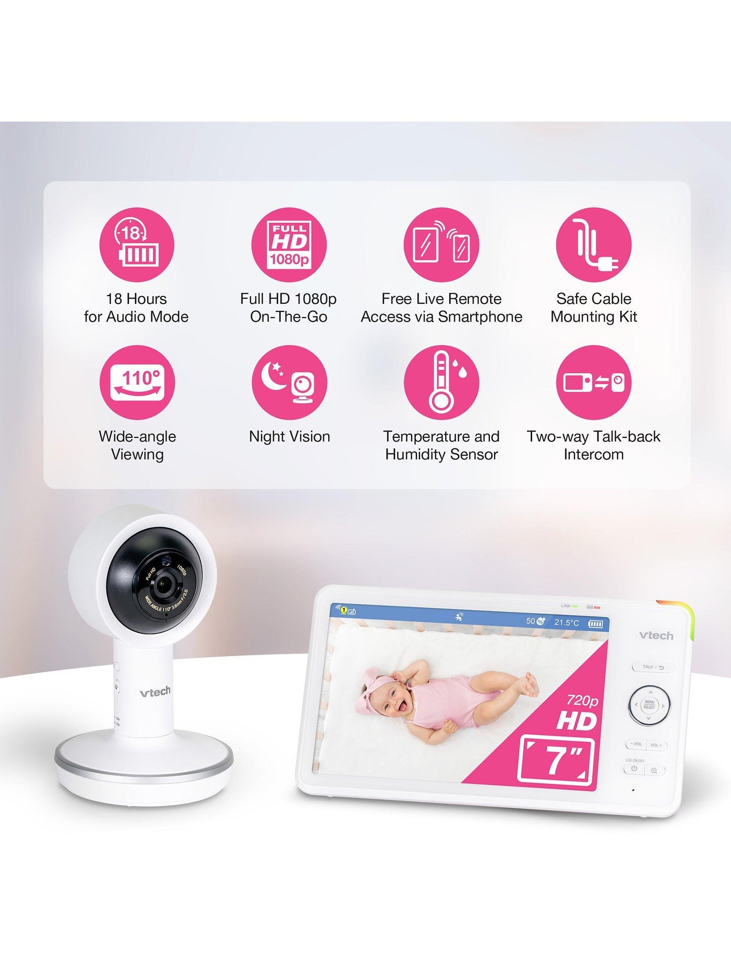 VTech RM7787HD 7 inch Over-The-Cot Wi-Fi Baby Monitor 13 Hour