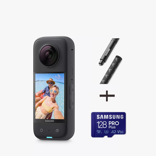 Insta360 Іnѕtа360 X3 Action Camera, 5.7K, 48MP, 360° Recording, Bundle with Invisible Selfie Stick & 128GB Memory Card
