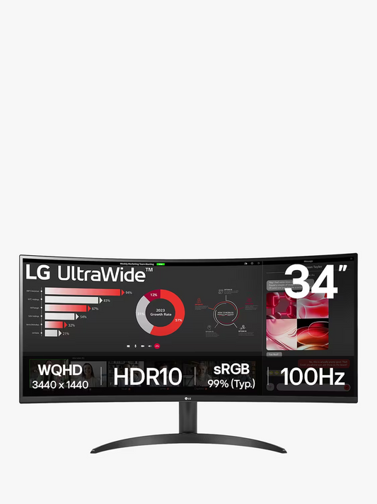 LG 34WR50QK-B UltraWide HDR Quad HD Curved Monitor, 34”, Black