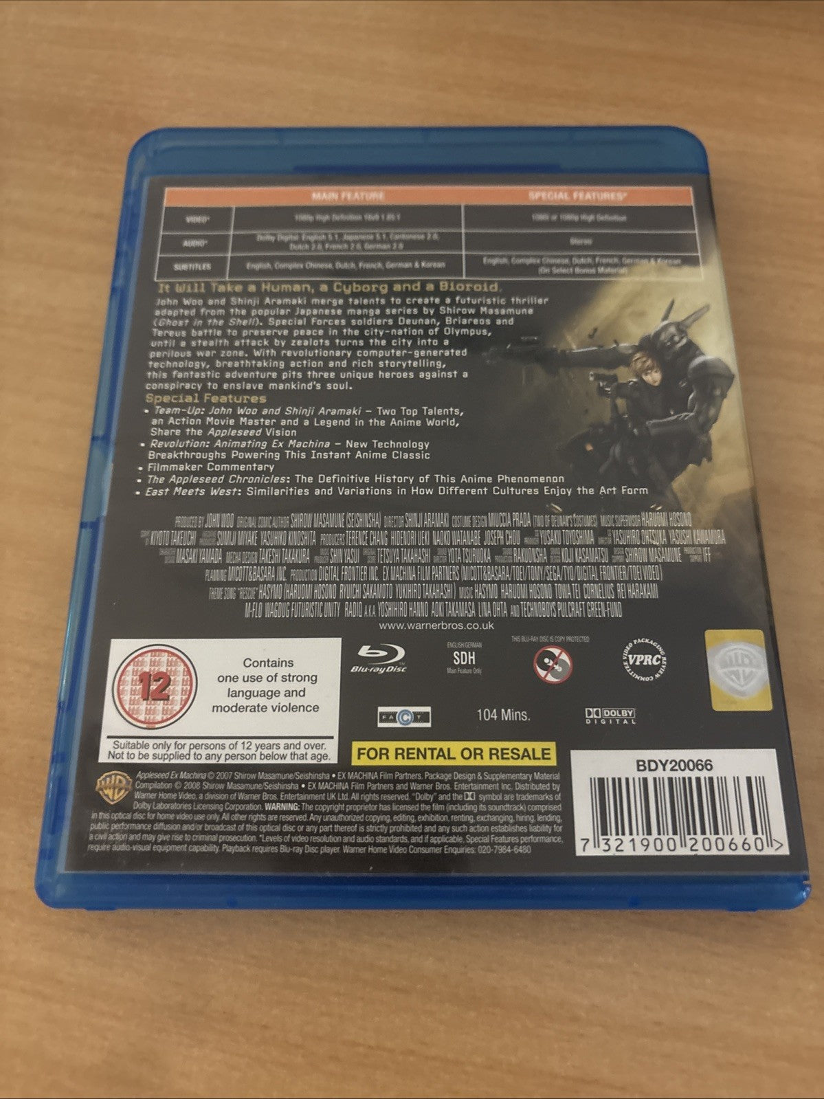 Appleseed EX Machina Collector's Edition Blu Ray 2007, Region UK