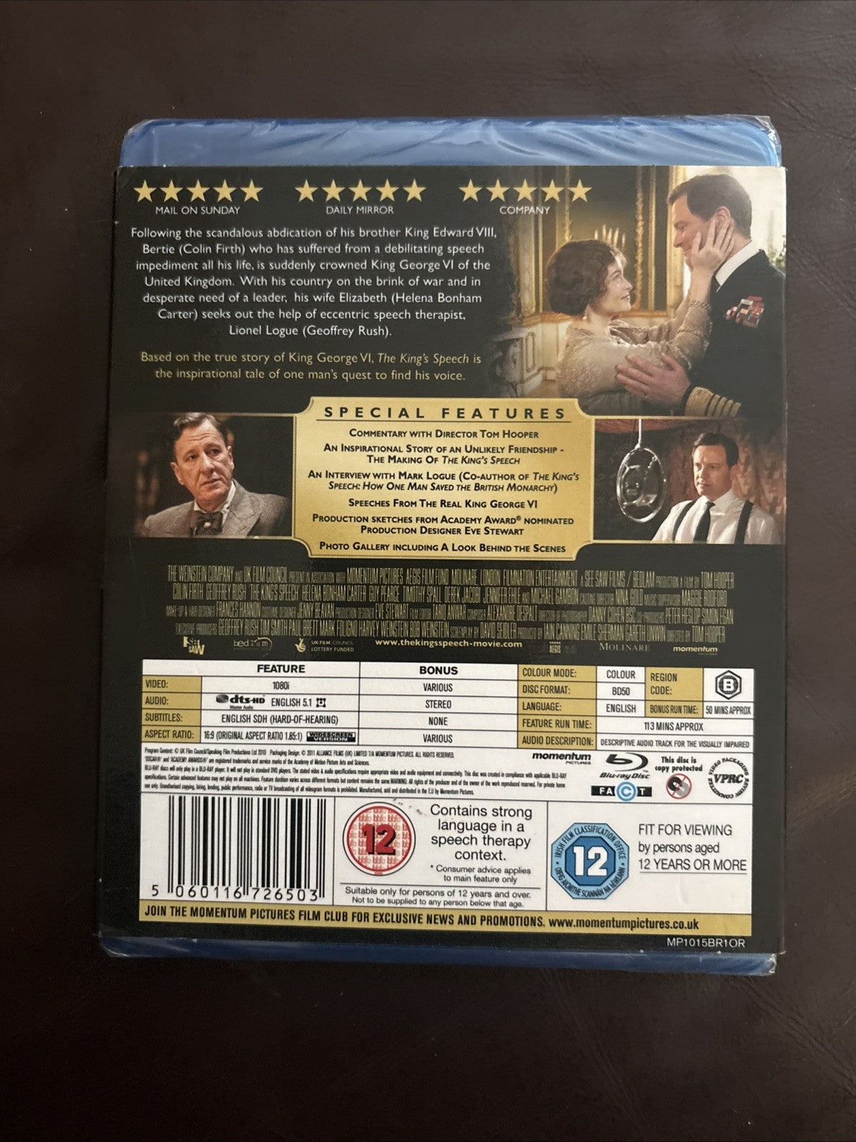 The Kings Speech 2011 Blu-ray with Slipcover New and Sealed