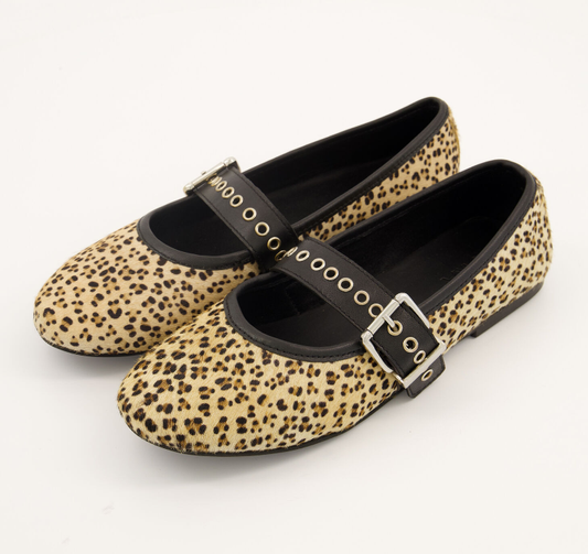 Asra Strap Animal Print Leather Ballet Pump