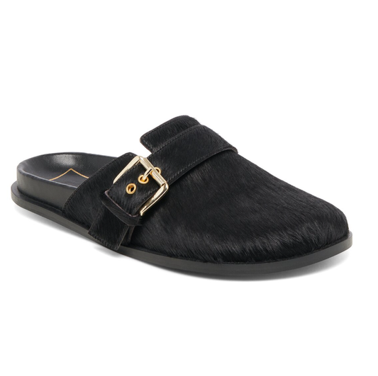 Black Parrotto leather and fur clogs sunday Haircalf Flat in Black