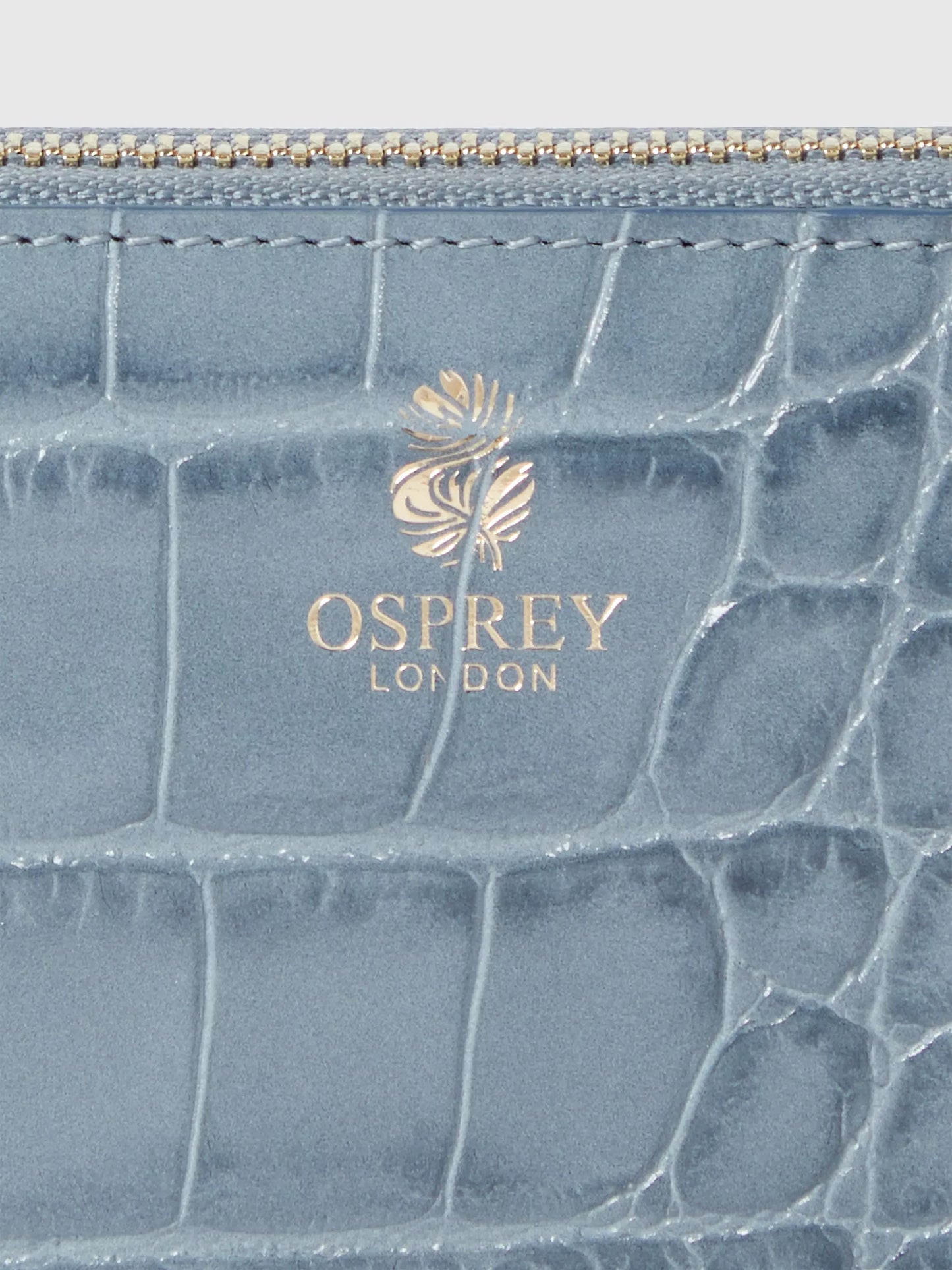 OSPREY LONDON Wentworth Large Croc Effect Leather Purse, Smoke Blue