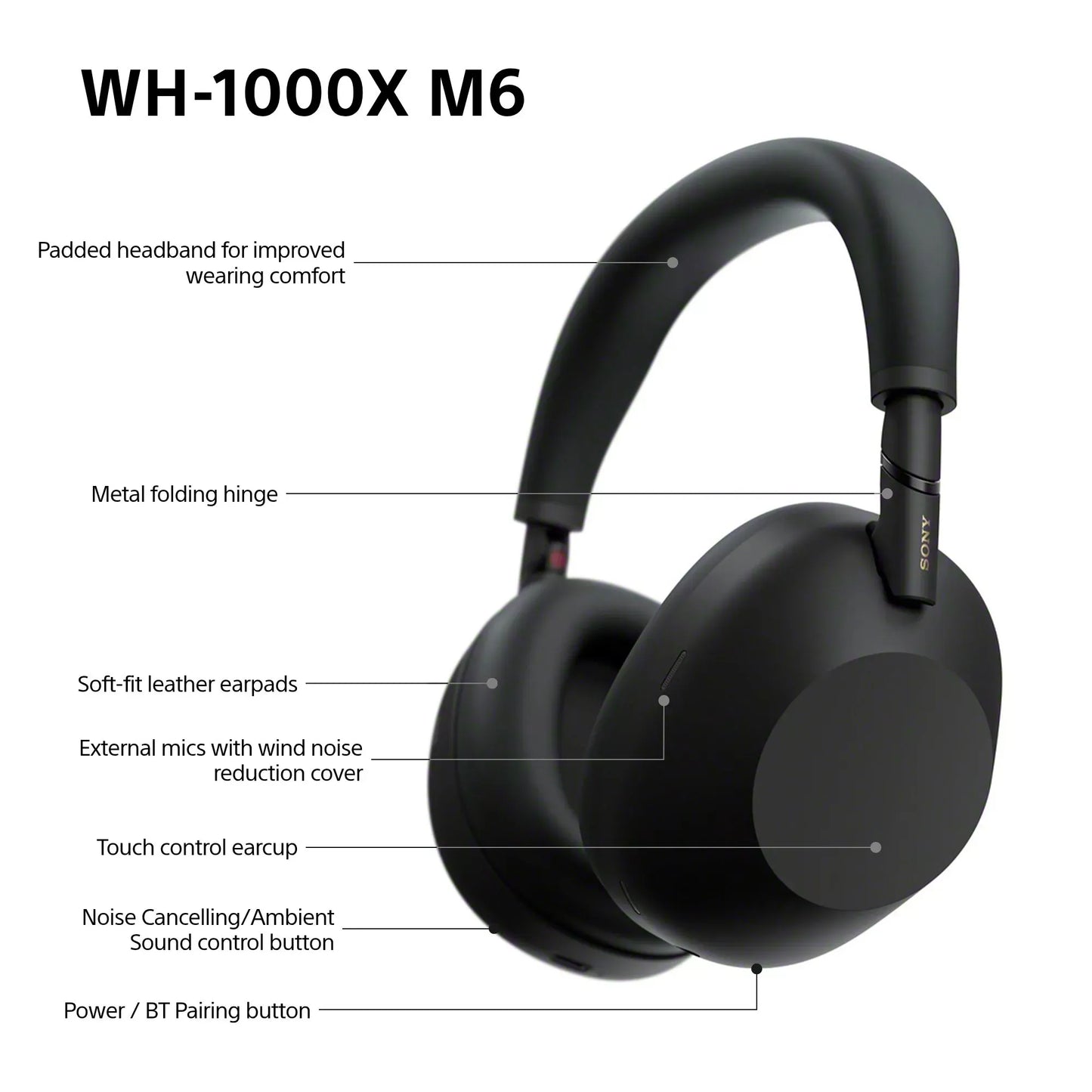 Sony WH-1000XM6 Noise Cancelling Wireless Bluetooth High Resolution Audio Over-Ear Headphones with Mic/Remote, Black