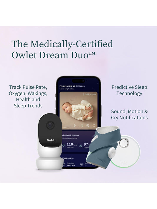 Owlet Dream Duo Sock & Cam 2 Baby Monitor, Bedtime Blue