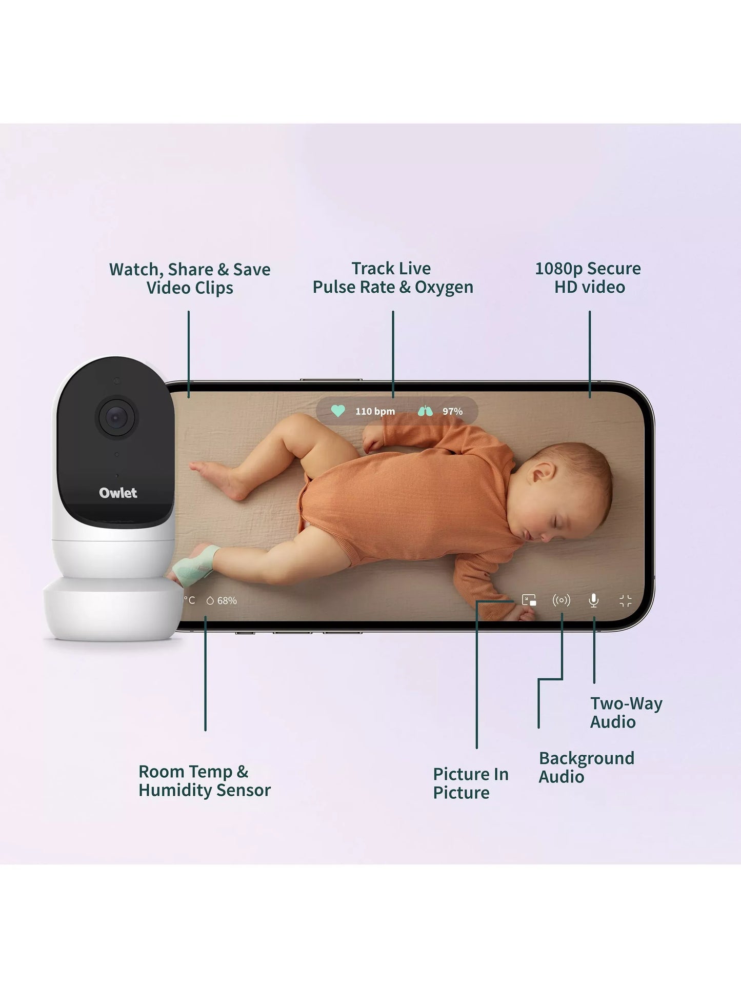 Owlet Dream Duo Sock & Cam 2 Baby Monitor, Bedtime Blue