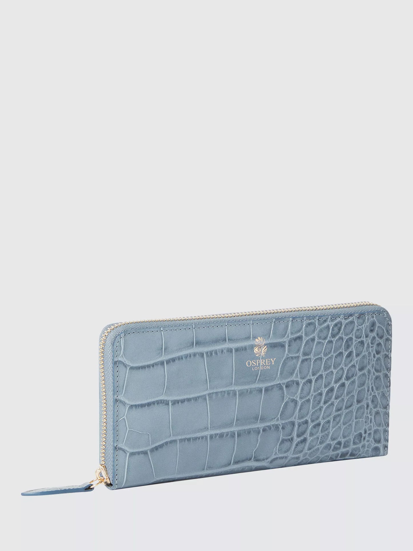 OSPREY LONDON Wentworth Large Croc Effect Leather Purse, Smoke Blue