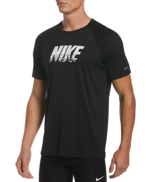 Nike black and white sportswearNike Mens Sunset Logo Short Sleeve Hydroguard
